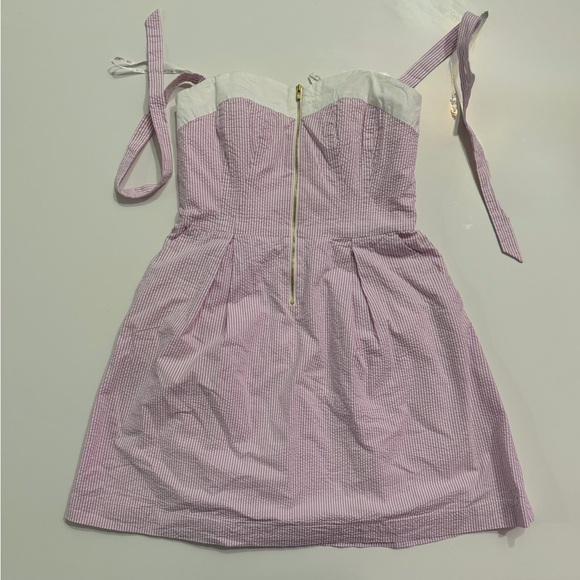 Lilly Pulitzer Pink Seersucker Strapless Dress Tie Straps Zip Front Sz 8 GUC - Picture 2 of 5